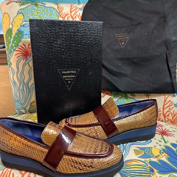 Valentino Women's Snakeskin Patterned Loafers in Brown and Burgundy - Picture 2 of 7